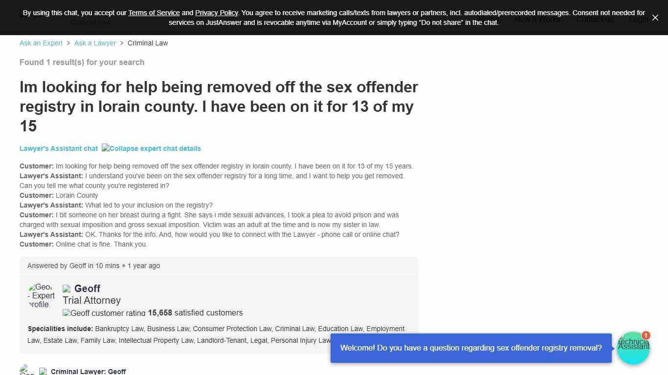 Im looking for help being removed off the sex offender registry in lorain county. I have been on it for 13 of my 15