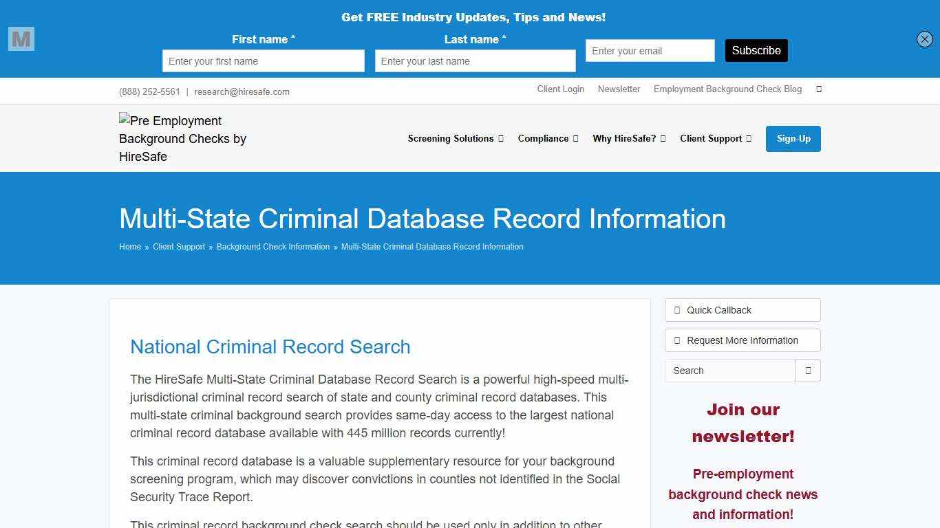 National Criminal Database Records & County Searches HireSafe
